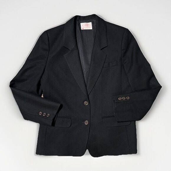 VTG Pendleton Jacket Womens 12P Black Wool Two Button Suit Blazer Sport Coat USA - Picture 1 of 5